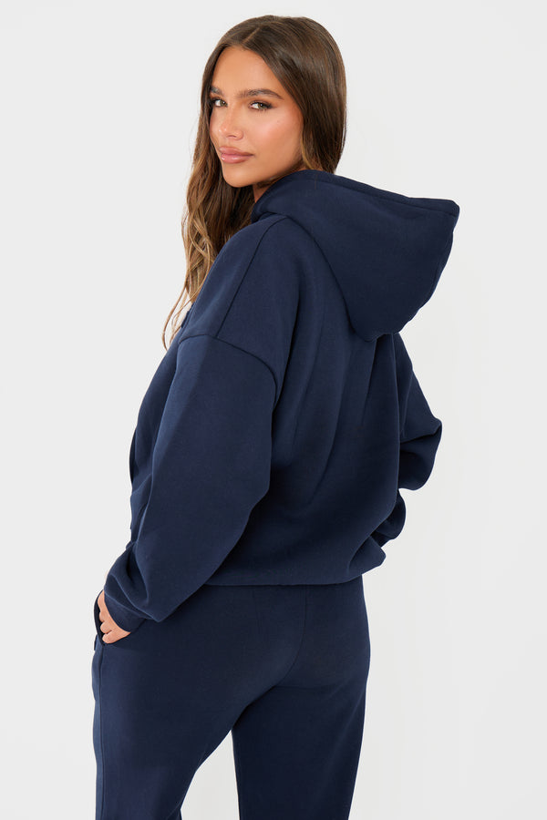 Kaiia Embossed Logo Oversized Hoodie Navy