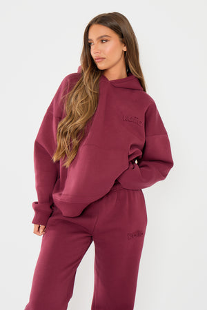 Kaiia Embossed Logo Oversized Hoodie Dark Cherry