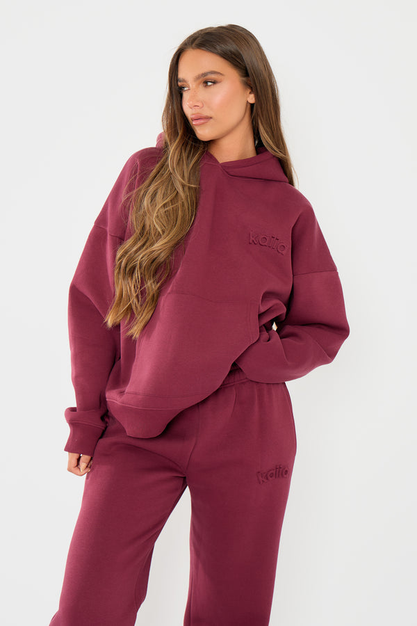 Kaiia Embossed Logo Oversized Hoodie Dark Cherry
