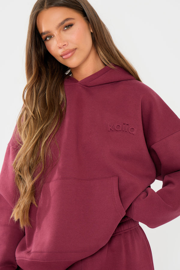Kaiia Embossed Logo Oversized Hoodie Dark Cherry