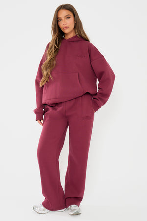 Kaiia Embossed Logo Oversized Hoodie Dark Cherry