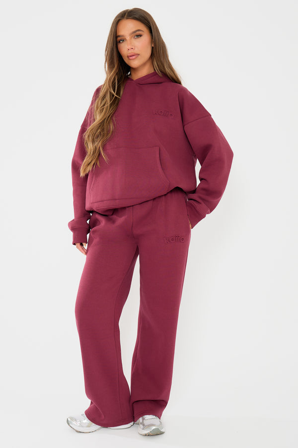 Kaiia Embossed Logo Oversized Hoodie Dark Cherry