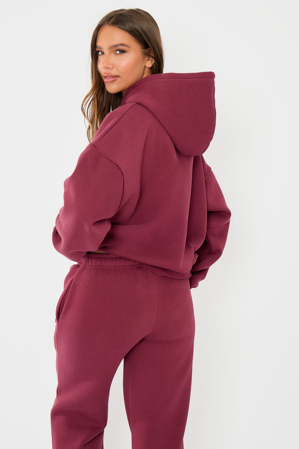 Kaiia Embossed Logo Oversized Hoodie Dark Cherry