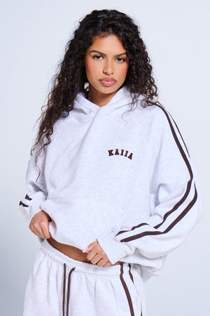 Kaiia Sport Side Stripe Oversized Hoodie Light Grey Marl & Brown