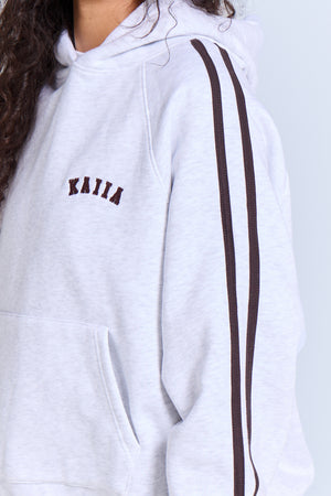 Kaiia Sport Side Stripe Oversized Hoodie Light Grey Marl & Brown