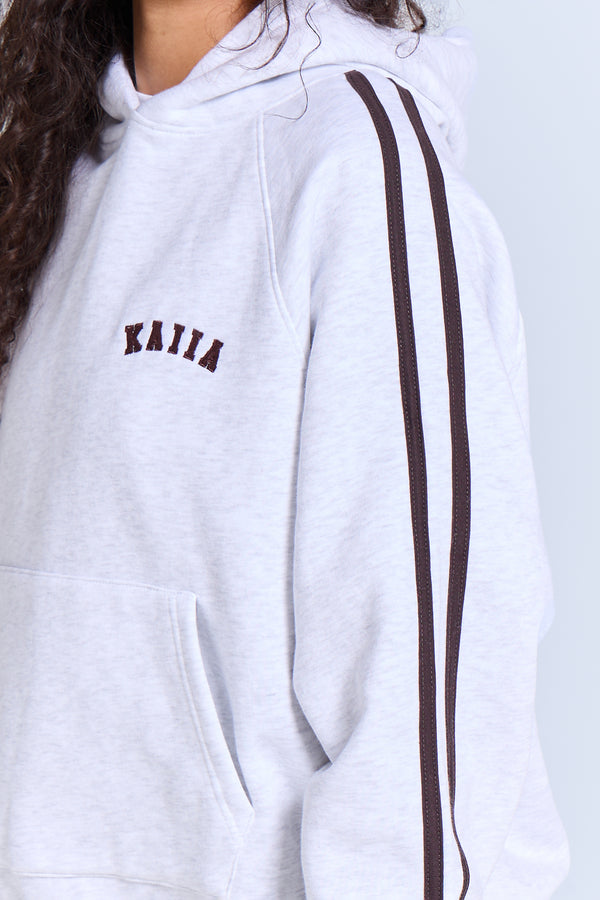 Kaiia Sport Side Stripe Oversized Hoodie Light Grey Marl & Brown