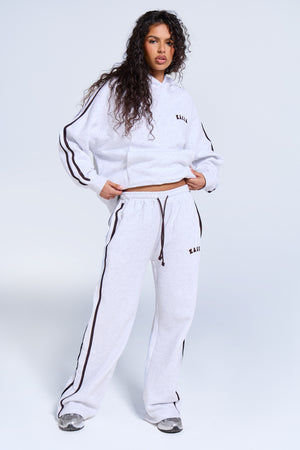 Kaiia Sport Side Stripe Oversized Hoodie Light Grey Marl & Brown