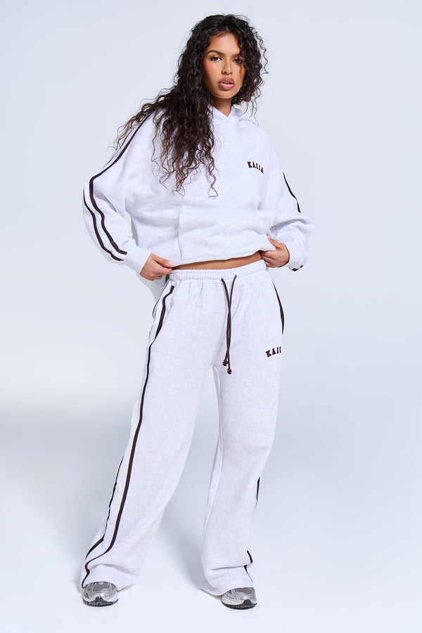 Kaiia Sport Side Stripe Oversized Hoodie Light Grey Marl & Brown