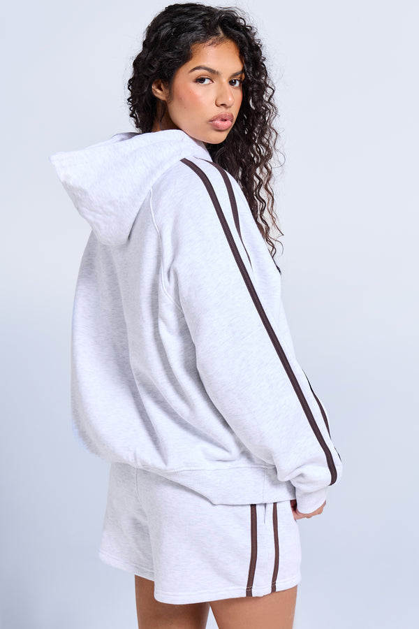 Kaiia Sport Side Stripe Oversized Hoodie Light Grey Marl & Brown