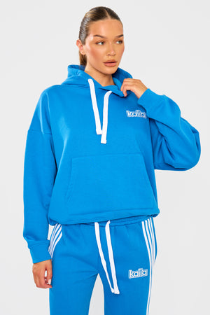 Kaiia Logo Oversized Drawstring Hoodie Electric Blue