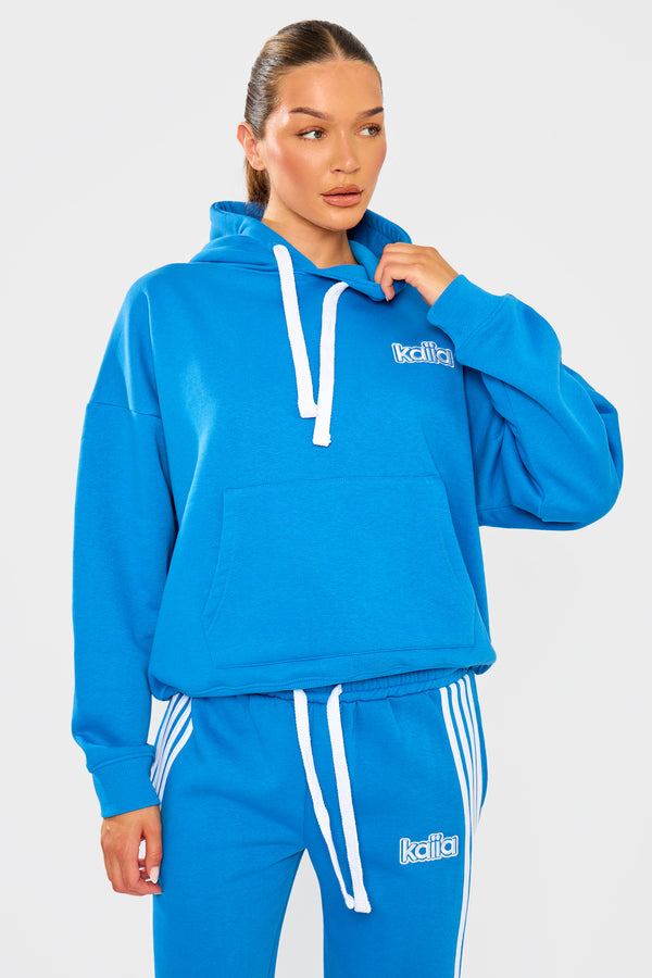 Kaiia Logo Oversized Drawstring Hoodie Electric Blue