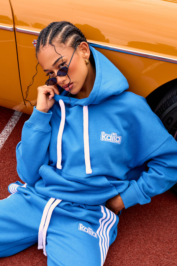 Kaiia Logo Oversized Drawstring Hoodie Electric Blue