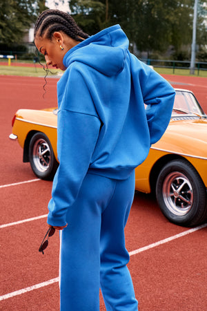 Kaiia Logo Oversized Drawstring Hoodie Electric Blue