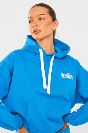Kaiia Logo Oversized Drawstring Hoodie Electric Blue