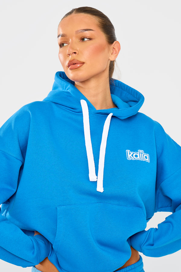 Kaiia Logo Oversized Drawstring Hoodie Electric Blue
