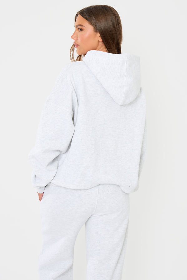 Kaiia Slogan Oversized Hoodie Light Grey Marl & Dark Brown