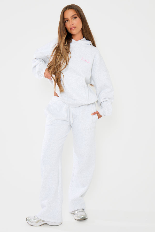 Kaiia Girly Back Graphic Oversized Hoodie Light Grey Marl