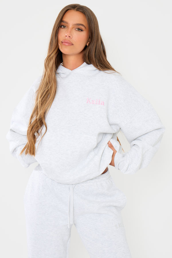 Kaiia Girly Back Graphic Oversized Hoodie Light Grey Marl