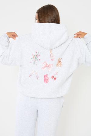 Kaiia Girly Back Graphic Oversized Hoodie Light Grey Marl