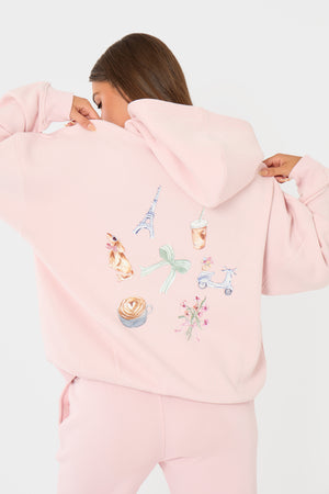 Kaiia Girly Back Graphic Oversized Hoodie Pink Chai