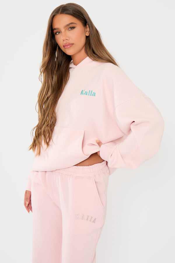 Kaiia Girly Back Graphic Oversized Hoodie Pink Chai