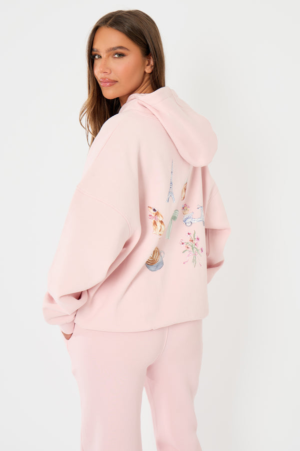 Kaiia Girly Back Graphic Oversized Hoodie Pink Chai