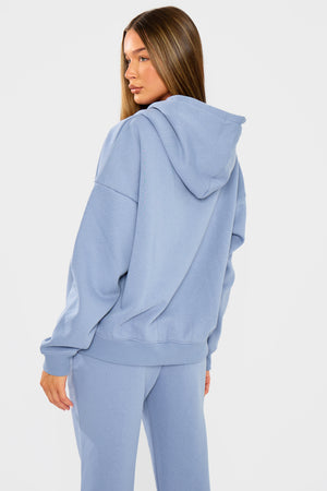 Kaiia Embossed Logo Oversized Zip Hoodie Vintage Blue