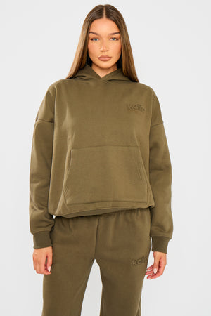 Kaiia Embossed Logo Oversized Hoodie Olive