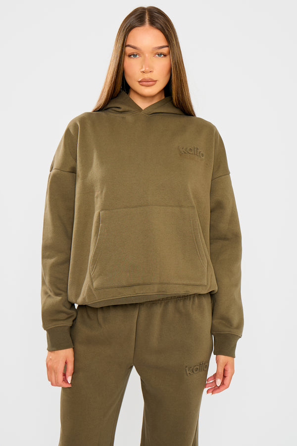 Kaiia Embossed Logo Oversized Hoodie Olive