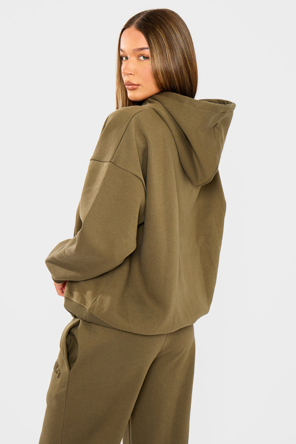 Kaiia Embossed Logo Oversized Hoodie Olive