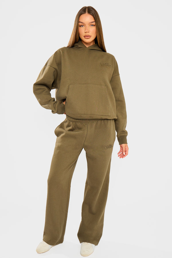 Kaiia Embossed Logo Oversized Hoodie Olive