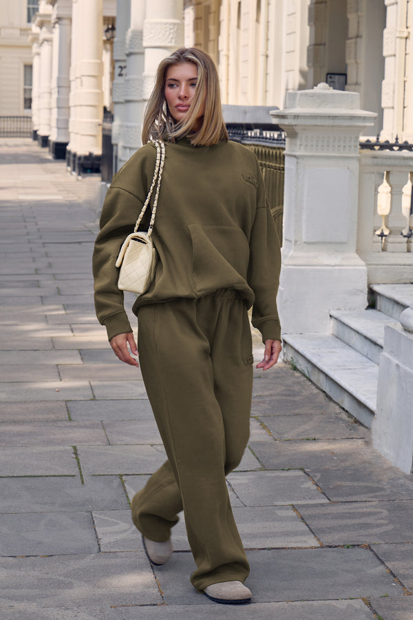 Kaiia Embossed Logo Oversized Hoodie Olive