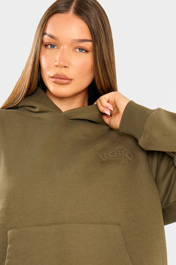 Kaiia Embossed Logo Oversized Hoodie Olive