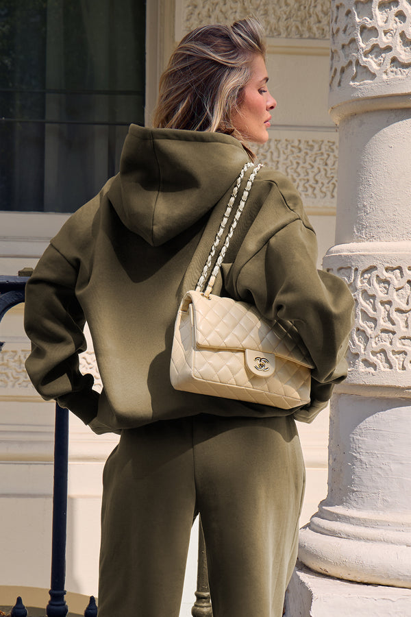 Kaiia Embossed Logo Oversized Hoodie Olive