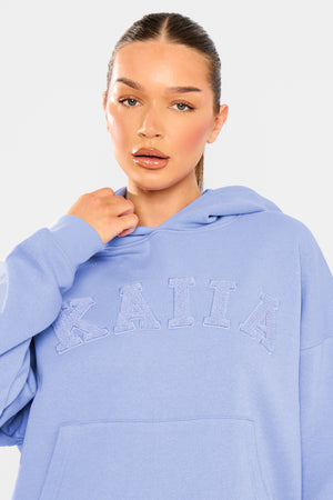 Kaiia Borg Slogan Oversized Hoodie Cornflower Blue
