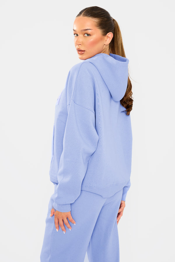 Kaiia Borg Slogan Oversized Hoodie Cornflower Blue