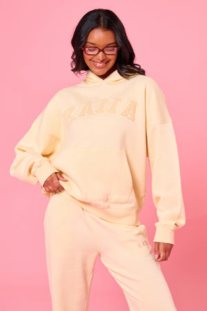 Kaiia Borg Slogan Oversized Hoodie Lemon