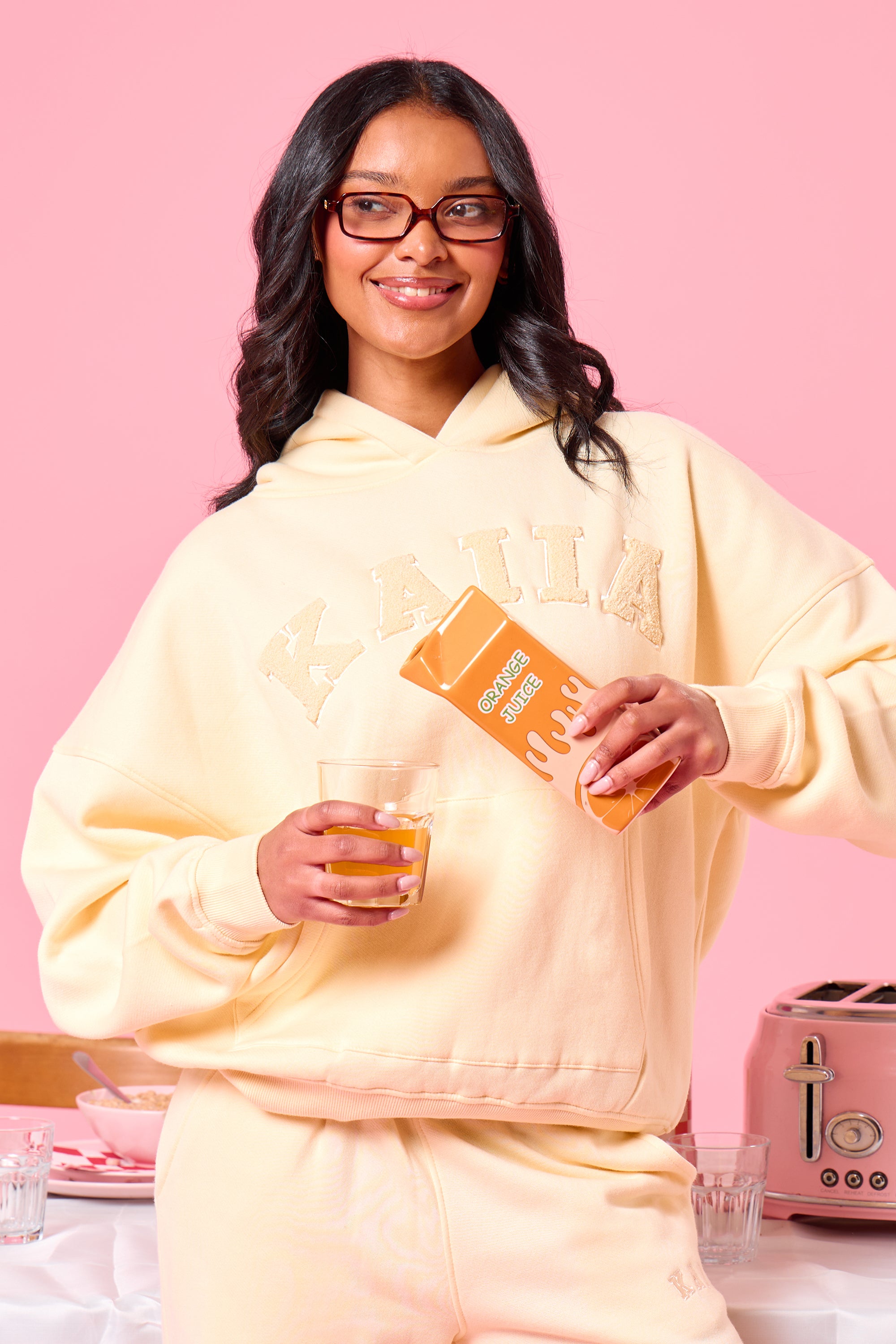 Kaiia Borg Slogan Oversized Hoodie Lemon | Kaiia