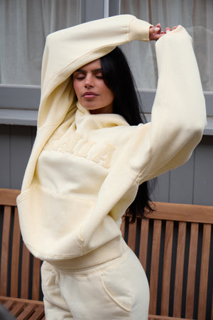 Kaiia Borg Slogan Oversized Hoodie Lemon