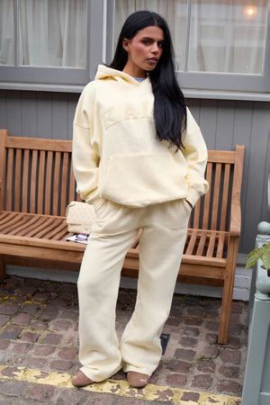 Kaiia Borg Slogan Oversized Hoodie Lemon