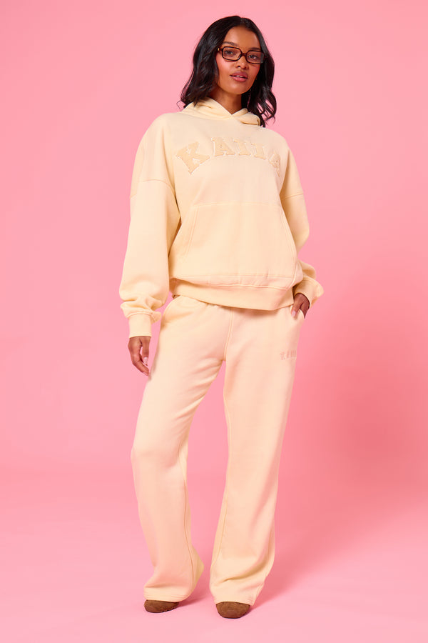 Kaiia Borg Slogan Oversized Hoodie Lemon