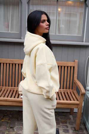 Kaiia Borg Slogan Oversized Hoodie Lemon
