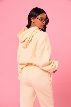 Kaiia Borg Slogan Oversized Hoodie Lemon