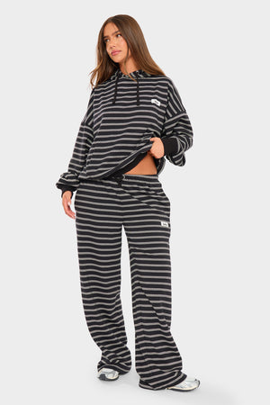 Kaiia Striped Wide Leg Joggers Black & Cream
