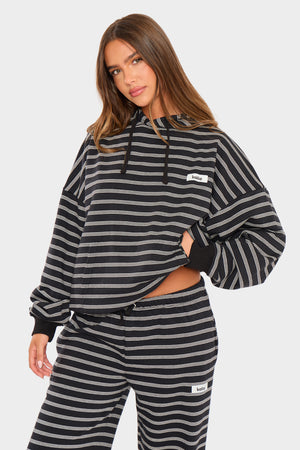 Kaiia Striped Oversized Hoodie Black & Cream