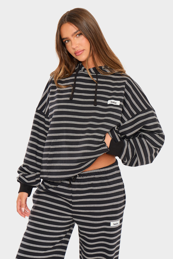 Kaiia Striped Oversized Hoodie Black & Cream