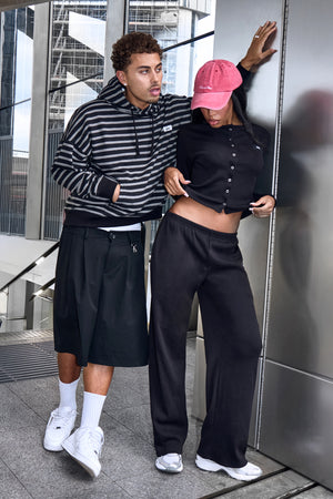 Kaiia Striped Oversized Hoodie Black & Cream