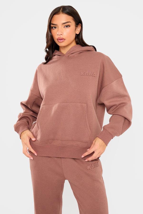 Kaiia Embossed Bubble Logo Oversized Hoodie Nutmeg