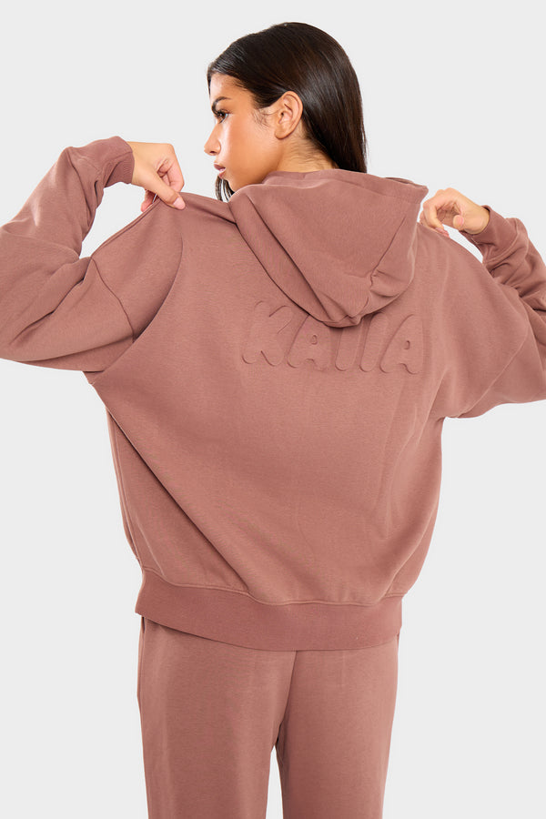 Kaiia Embossed Bubble Logo Oversized Hoodie Nutmeg