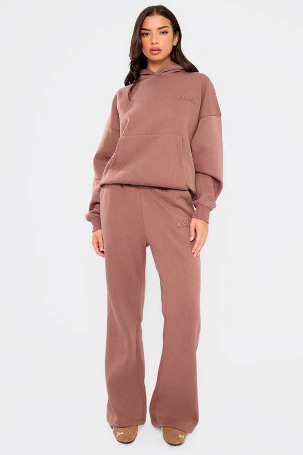 Kaiia Embossed Bubble Logo Oversized Hoodie Nutmeg